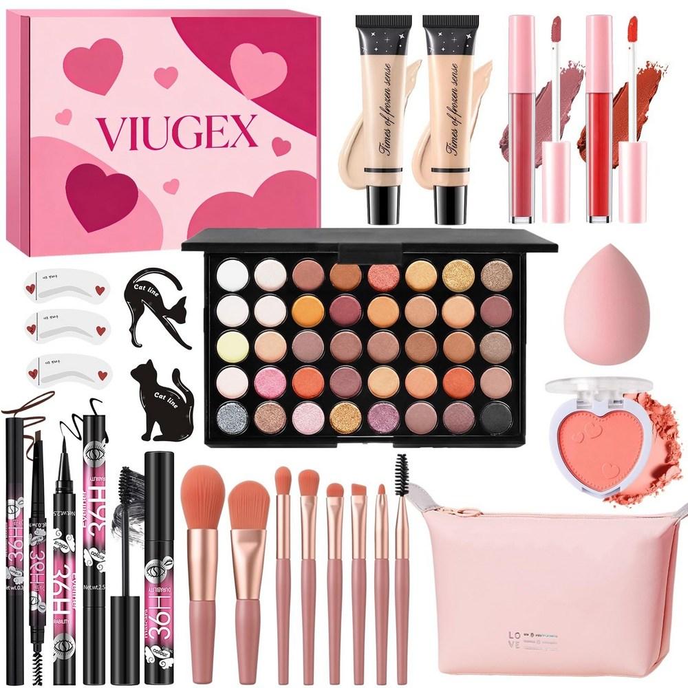 Women's All-in-One Makeup Kit, Eyeshadow Palette, Foundation, Blush, Lip Gloss, Eyeliner, Mascara, Eyebrow Pencil, Bag, Single Earth Eyeshadow 1 Pcs