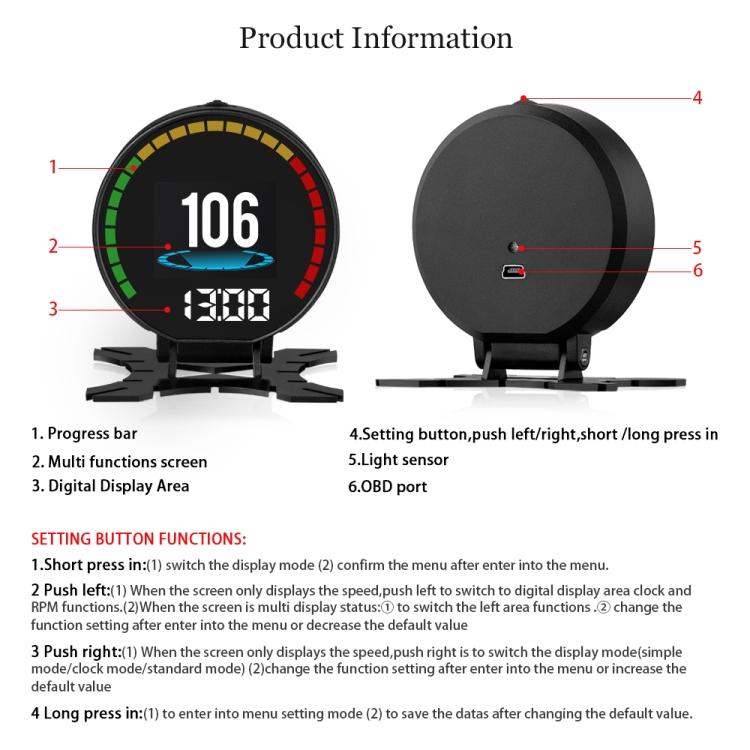 P15 OBD2 Car HUD Head-up Display Water Temperature / Vehicle Speed / Voltage