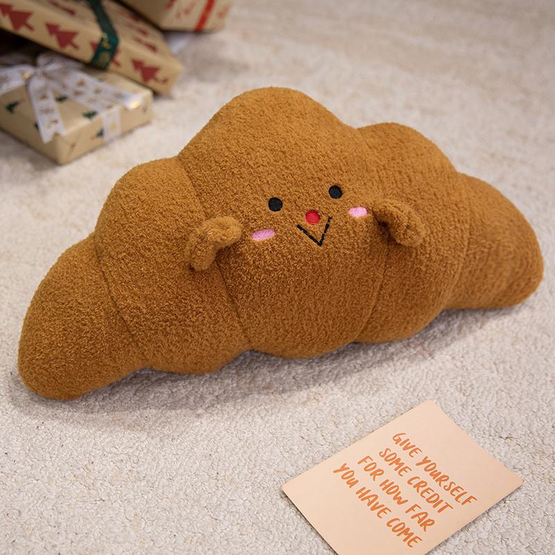 Cute Croissant Plush Pillow With Embroidery Design For Daily Sleeping Bedroom