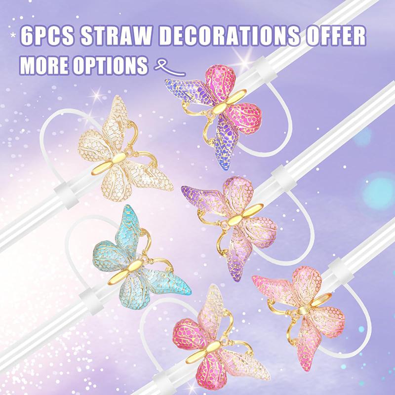 6Pcs Silicone Butterfly Straw Cover Cap Spill Stopper For Water Cup Heat-Resistant Dust Proof Straw Plug Cap Accessory