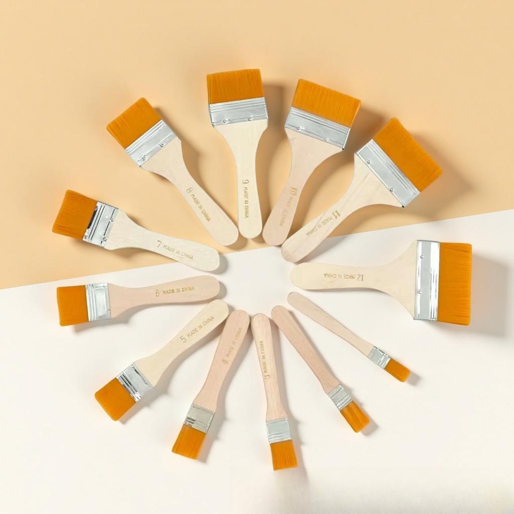10 Pcs Yellow Nylon Flat Brush Oil Painting Nylon Brush Art Brush Wooden Oil Painting Brush Flat Brush