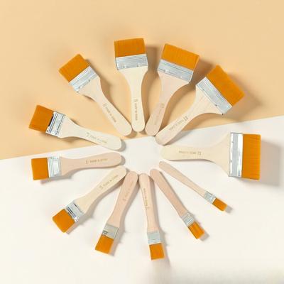 10 Pcs Yellow Nylon Flat Brush Oil Painting Nylon Brush Art Brush Wooden Oil Painting Brush Flat Brush