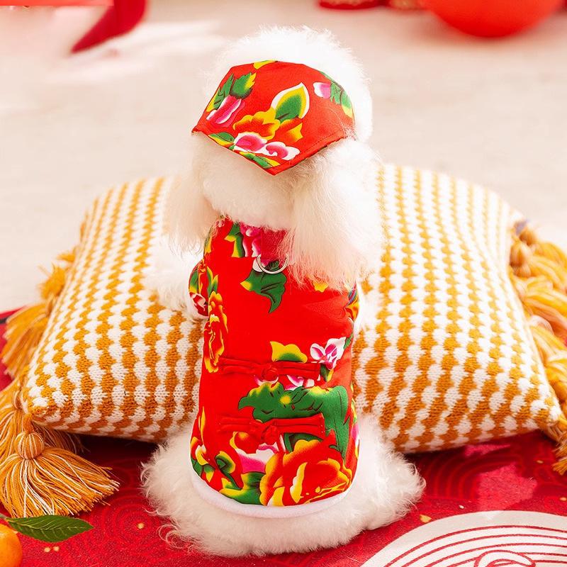 Automne et Hiver Nord-Est Grosse Fleur Veste Petit Chien Teddy Yorkshire Vêtements Chauds Rembourrés Deux Pieds Chat Animal de Compagnie Vêtements pour Chien