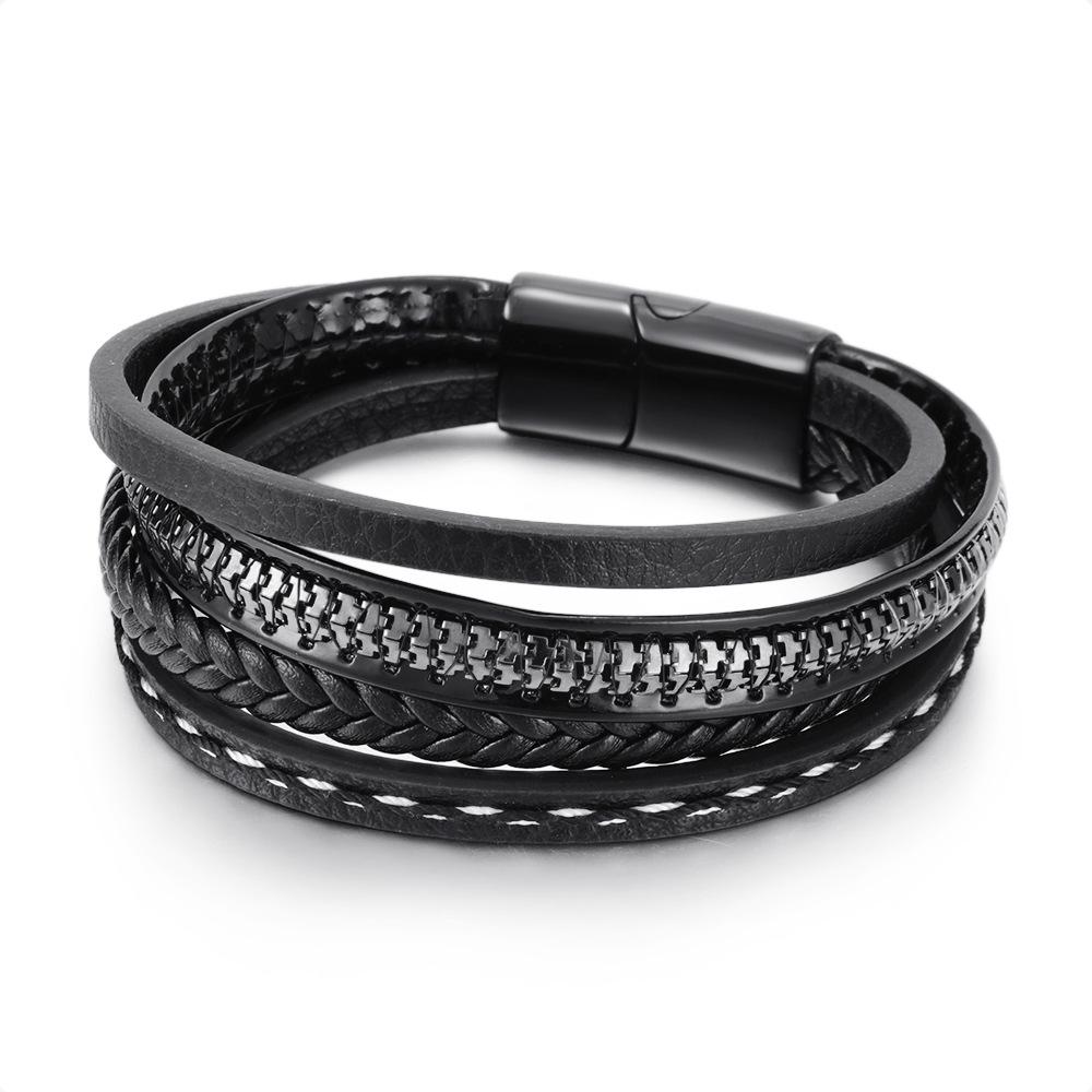 Handgefertigtes geflochtenes Lederarmband für Herren Mehrlagig Magnetischer Verschluss Armband Schmuck