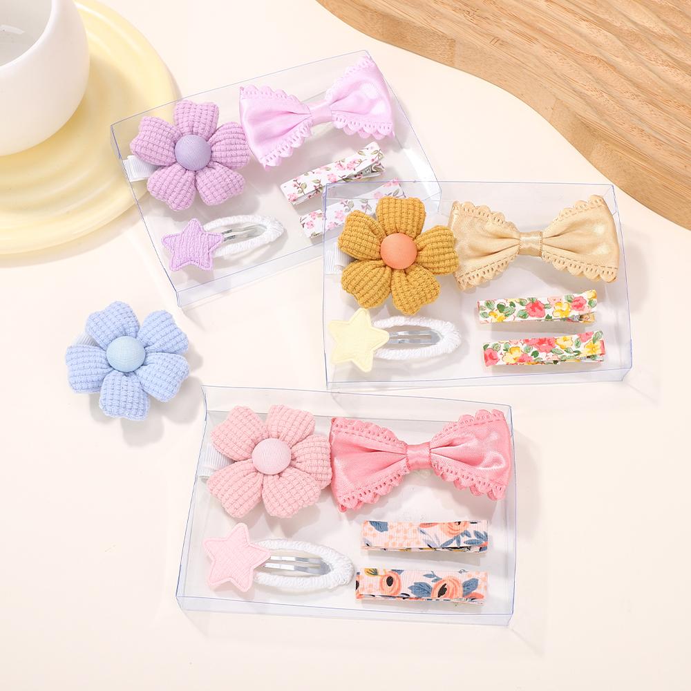LOVEKIKI 5Pcs Girls Hairclips Fresh Cloth BB Hair Bangs Barrette Flower Lace Bows Hairgripes Dopamine Colored Hair Accessories