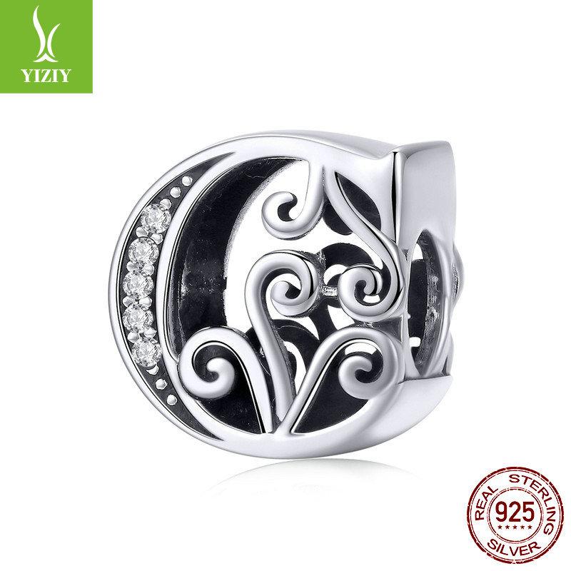 26 Letter Diy Bracelet Beaded Accessory, Zircon Sterling Silver Beads Loose Beads Bsc030
