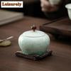Ice Crystal Green Round Belly Tea Box Organizer Moisture-proof Antique Storage Tank Containers Tea Caddy Tea Ceremony Ornaments