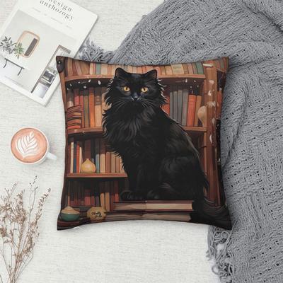 The Cat Cat On The Bookshelf Square Pillowcase Pillow Cover Cushion Decor Comfort Throw Pillow for Home Living Room