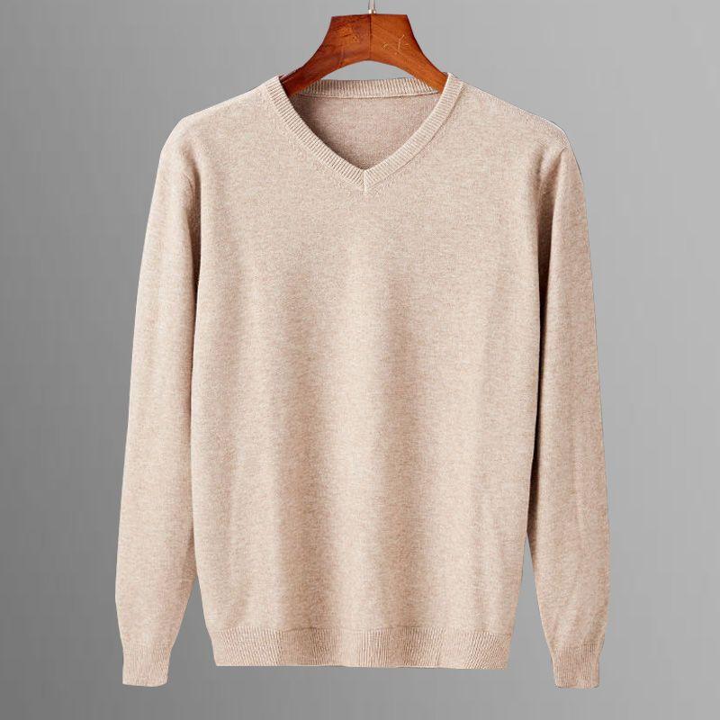 

2025 Весна и осень мужской V-образный вырез однотонный с капюшоном вязаный шерстяной свитер для повседневной молодежи в Европе и Америке 5XL абрикосовый