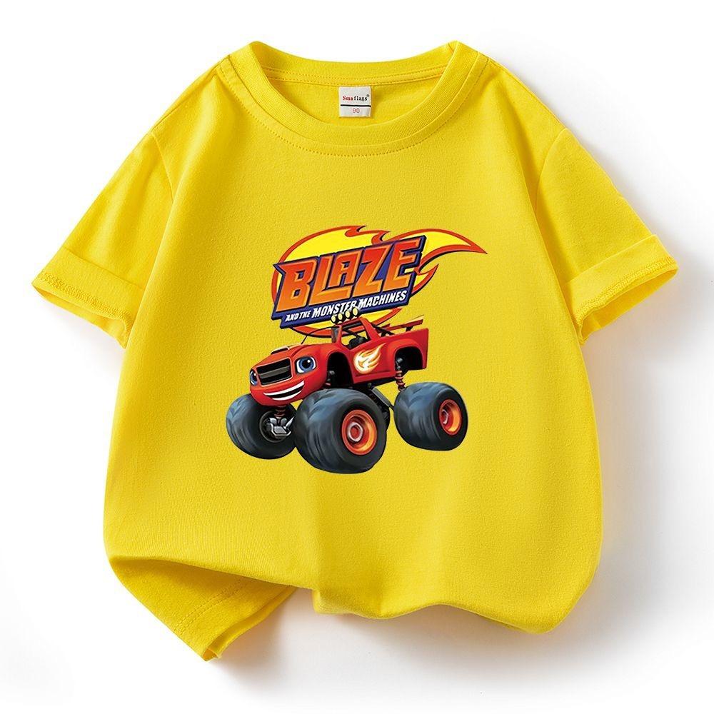 Children's Pure Short Sleeved Tshirt Blaze And The Monster Machines Kids Cartoon Tee Boys Girls Summer O-Neck Tee Tops