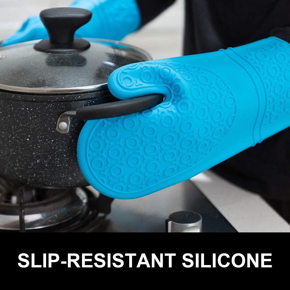 Double Layer Baking Gloves Heat-Resistant Silicone Gloves With Cotton Kitchen Oven Mitts Microwave Glove Non-Slip Pot Holders