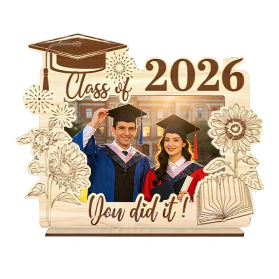 2026 Graduation Decoration Photo Frame, Season Theme, Wood Carving with Stable Multi-style Frame Base Memory Gift for Parties And Commemorations