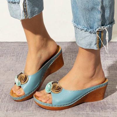 Women Flower Sandals Wedge Heels Summer Shoes Women Outdoor Slippers Female Soft Bottom Heeled Sandals Summer Footwear