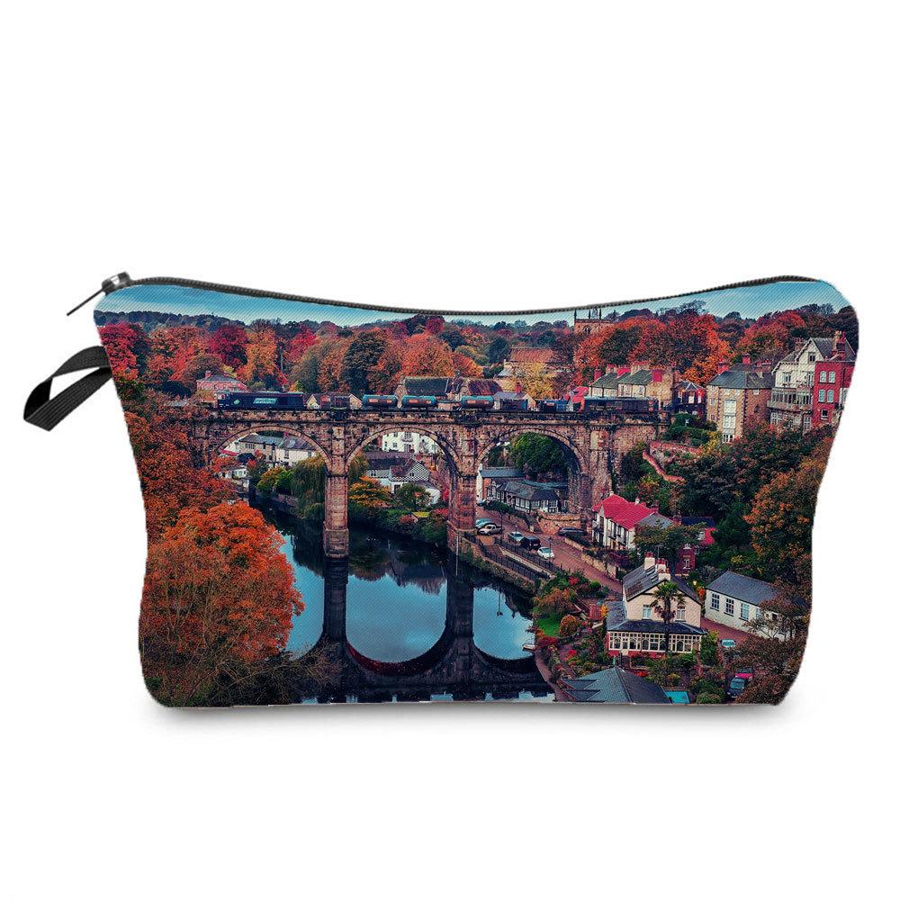 Women Railway Print Cosmetic Bag Toiletries Organize Travel Storage Case 6782