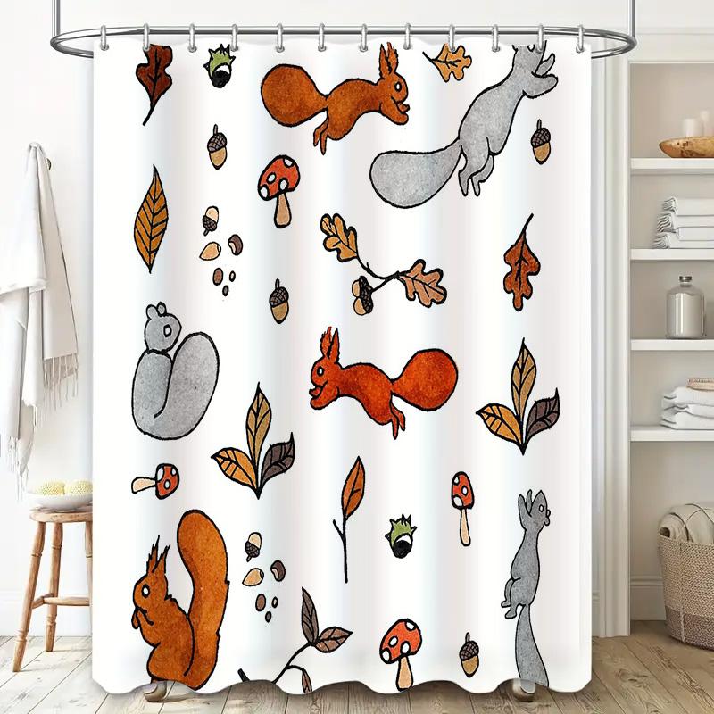 Waldtiere Duschvorhang Rustikales Reh Fuchs Natur Badezimmer Dekorationsset Wasserdicht Vintage Bauernhaus Heimdekoration