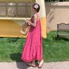 Summer 2026 new women's clothing vacation dragon fruit color fringed strap dress temperament pendulum long skirt