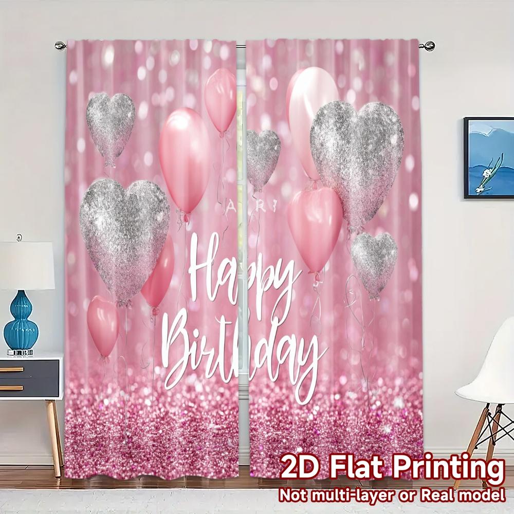 

Set Of 2 Flat Printing Curtains Without Rod Birthday Bliss Popular Curtain Cloth Fabric Decorations Inside Ldeal Made Polyester W100*H70(CM)-Grommet top&2PCS