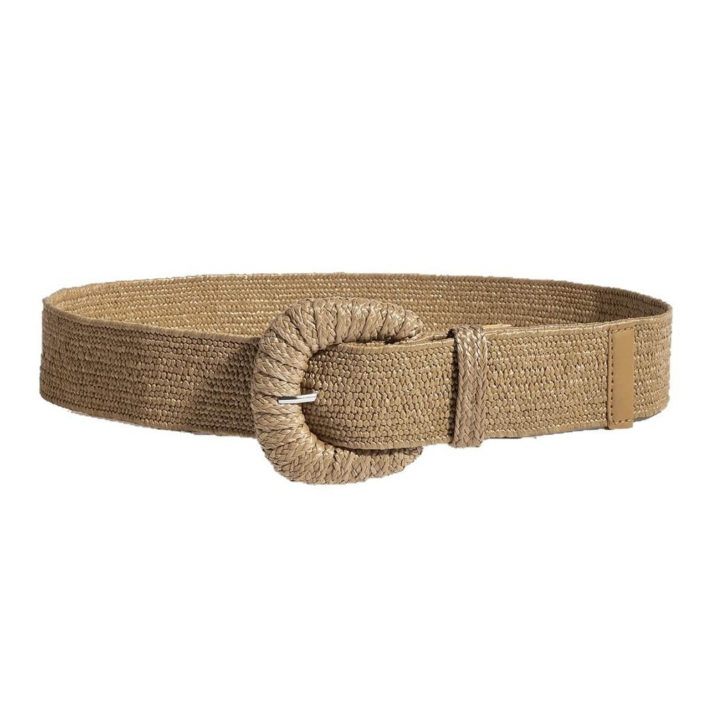 Vintage Cotton Linen Pp Grass Braid Belt With Round Buckle For Casual Dress Accessory