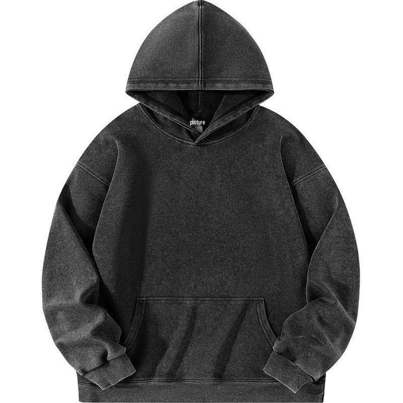 Women's Heavyweight Washed Hooded Sweatshirt, Loose Fit, Solid Color, No Drawstring, American Style, Long Sleeve, Versatile Base Layer