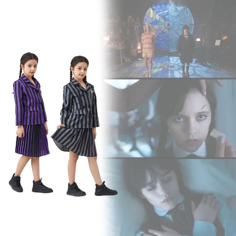 Wednesday Addams Familie Cosplay Kostüm Mit Polyesterstoff Für Halloween Und Rollenspiel