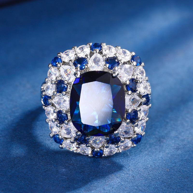 Jewelry Copper Bottom Gold Plated Jewelry Set Simulation Color Treasure Fat Square Color Diamond Set Female Main Stone 10 * 12