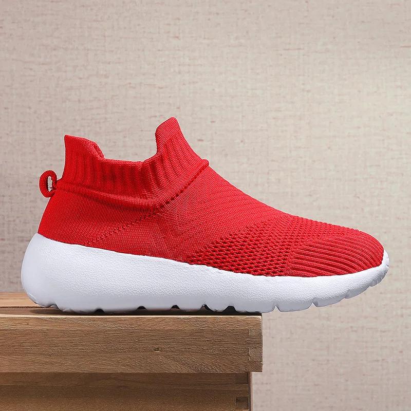 

2024 Hot Selling New Large Size 35-45 Men s and Women s Shoes Flying Knitting Walking Platform Casual Shoes Couple Shoes 45 червоний