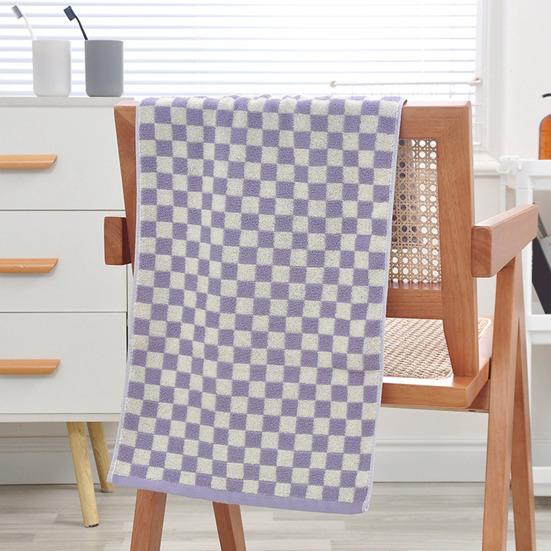 Pure Cotton Hand Towel Plaid Print Lightweight Water Absorbent Decorative Towel Gym Quick-Dry Washcloth