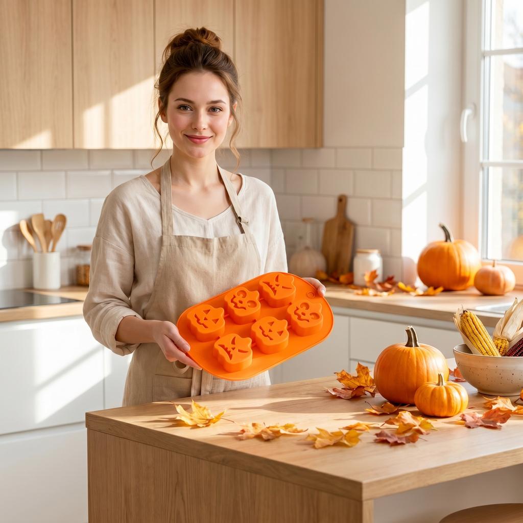 Silicone Mold for Cake Decoration Halloween Theme Pumpkin Ghost Skull Bat Shapes Suitable for Baking Resin Plaster Craft