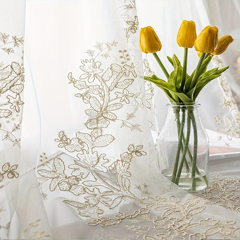 2pcs Modern High-end Floral Embroidered Sheer Curtains for Living Room, Bedroom and Balcony