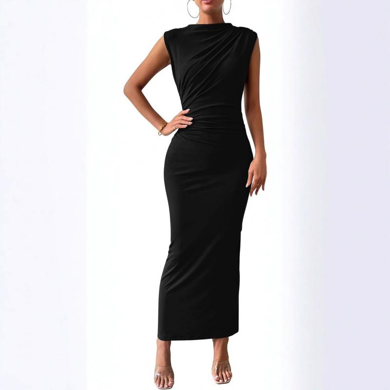 2026 Women's Spring/Summer Sleeveless Back-Slit Ruched Tight-Fitting Bodycon Dress