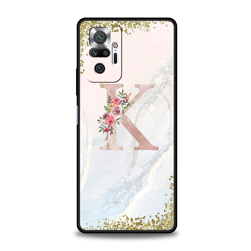 Flowers Letter Phone Case For Xiaomi Redmi Note 14 13 5G 10 11 12 Pro Plus 4G 14C 13C 12C 10C Black Cover