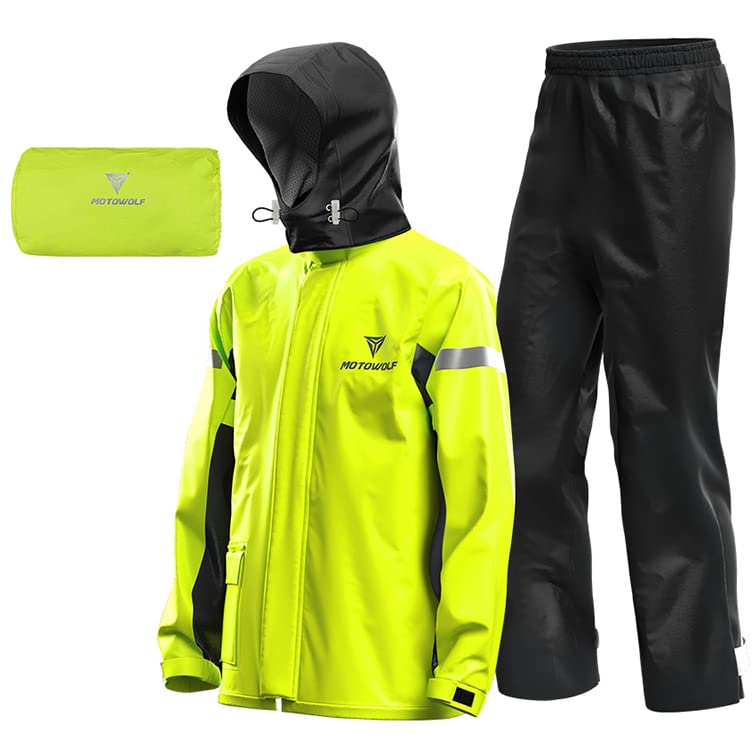 

[Motowolf] Мотоциклетный дождевик, водонепроницаемый комплект куртка и брюки со светоотражающими полосами, для мужчин и женщин, желто-черный, размер M