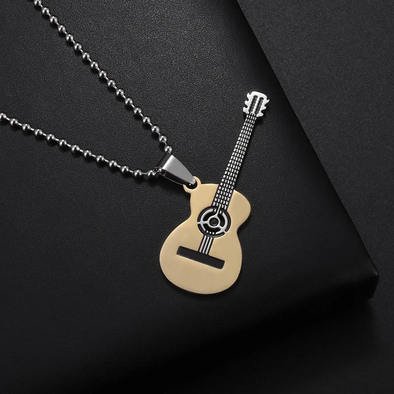 Retro Punk Music Guitar Necklace for Men Personalized Gothic Pendant Fashion Hip Hop Rock Singer Jewelry Gift