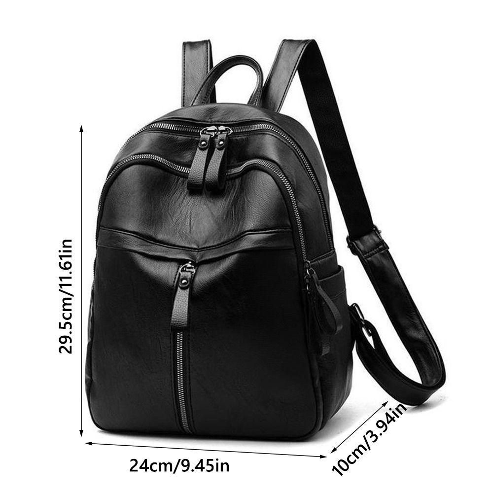 Simple PU Leather Women Backpack Black Large Capacity Shoulder Bags Waterproof Travel Bag Outdoor