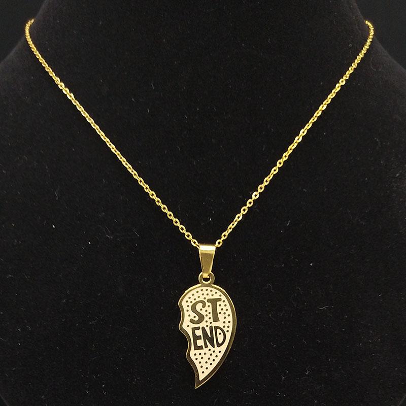 2 PCS Heart Best Friend Stainless Steel Necklace for Women Men Gold/Silver Color Friendship Chain BFF Jewelry Cadenas Mujer N721
