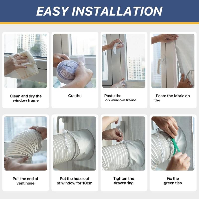 Portable Air Conditioner Window Vent Kit Universal Window Seal Cloth For Exhaust Hose Duct Seal Easy To Install