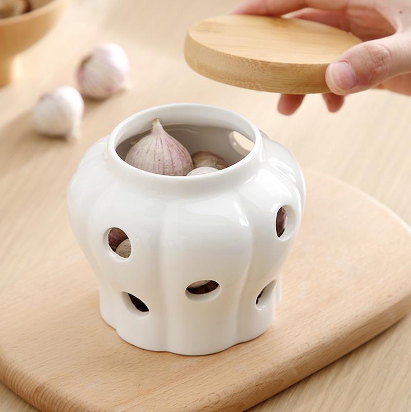 Moderní děrovaná úložná nádoba Větraná keramická úložná nádoba Kuchyňská krabička na zázvor a česnek Porcelánové nádoby Kuchyňské náčiní