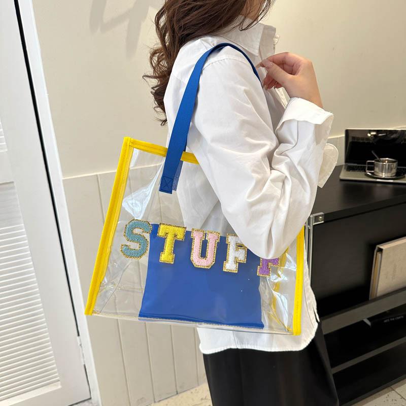 Chic Retro Tote Bag For Women In Black And Blue Stylish Pvc Design For Everyday Use