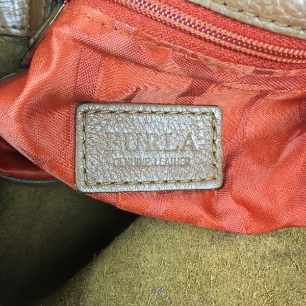 FURLA Leather Boston Handbag Brown Women’s Barrel Purse Bag(USED)