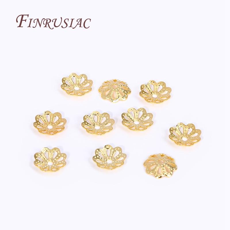 5/6/8mm 18K Gold Plated Brass Filigree Bead Caps Flower Cap For Beads DIY Beading Jewelry Making Supplies 50/100 pcs Wholesale