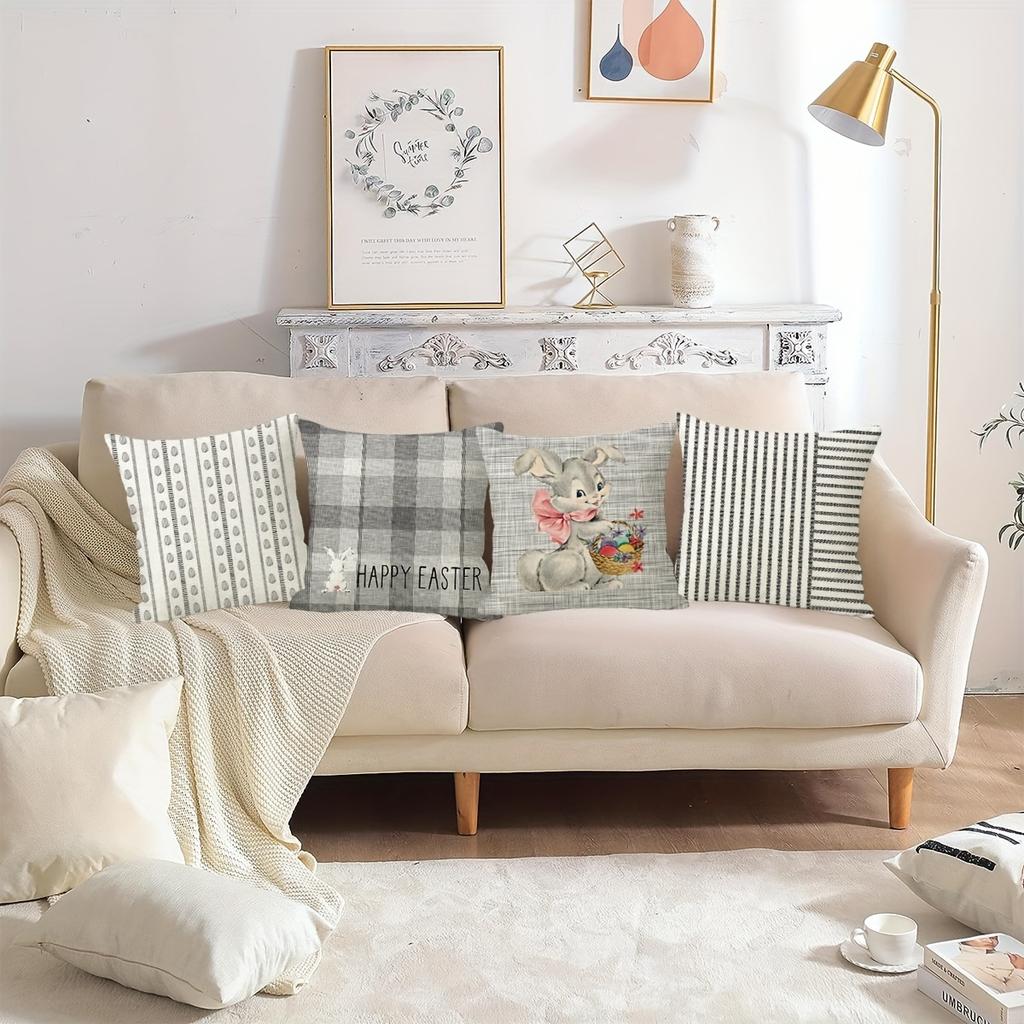 1/4Pcs Easter Themed Pillowcases With Cute Bunny And Pattern Designs Sofa Cushion Cover Home Bedroom Room Decoration