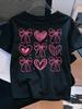 Coquette Bowknot Black T Shirt Pink Heart Graphic Crewneck Loose Top Fashion For Unisex Date Night Concert Festival Wear