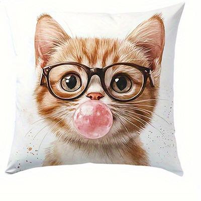 Home Decor Cute Kitten Designs Headbands Headphones  Glasses Pattern Cushion Cover Suitable for Sofa Bedroom Car Pillow Cover