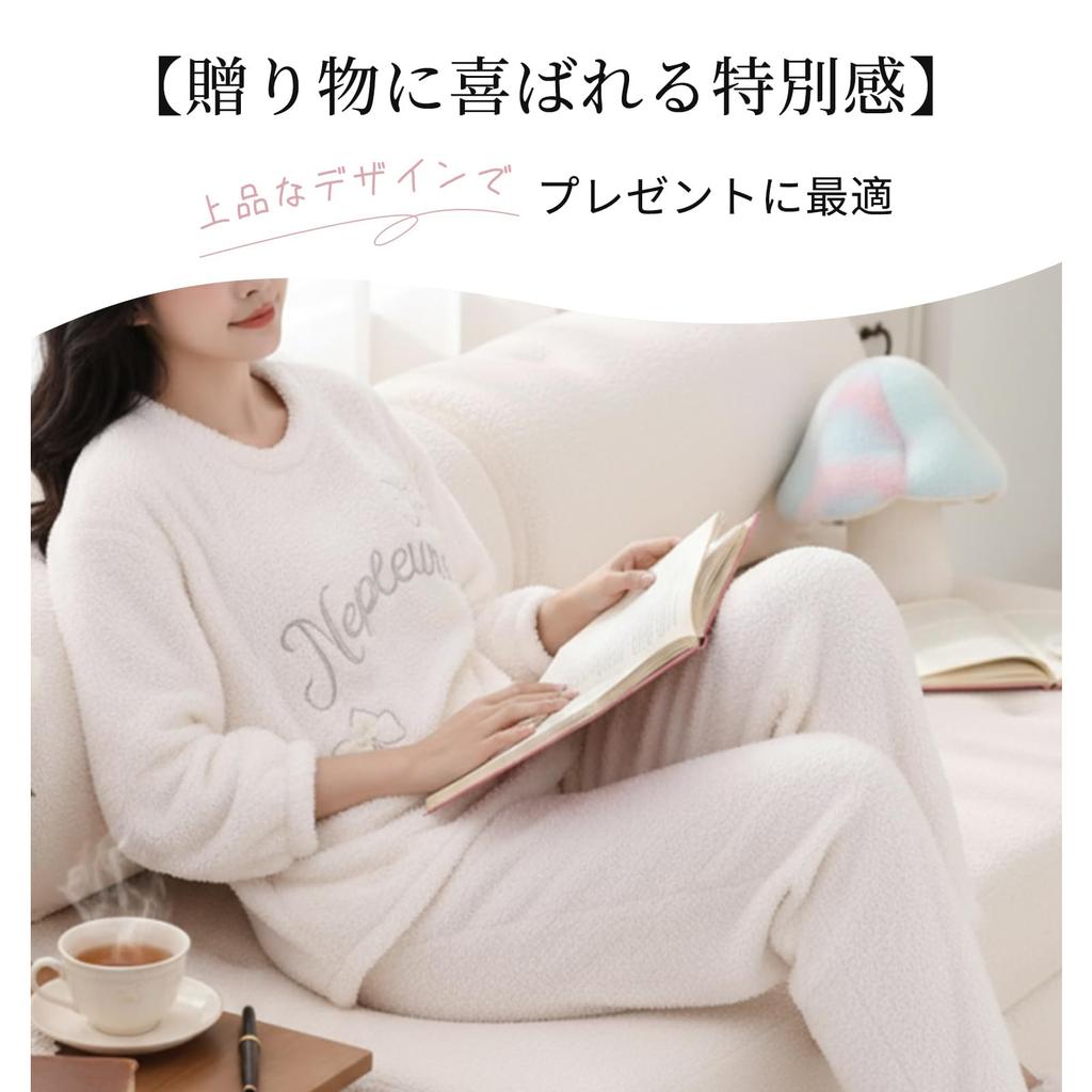 Tamglean Quion Pajamas and Loungewear Long Sleeve Embroidered Logo Ribbon Crew Neck Fluffy Pajama Loose Cute and Stylish Boa Pullover Sleepwear for