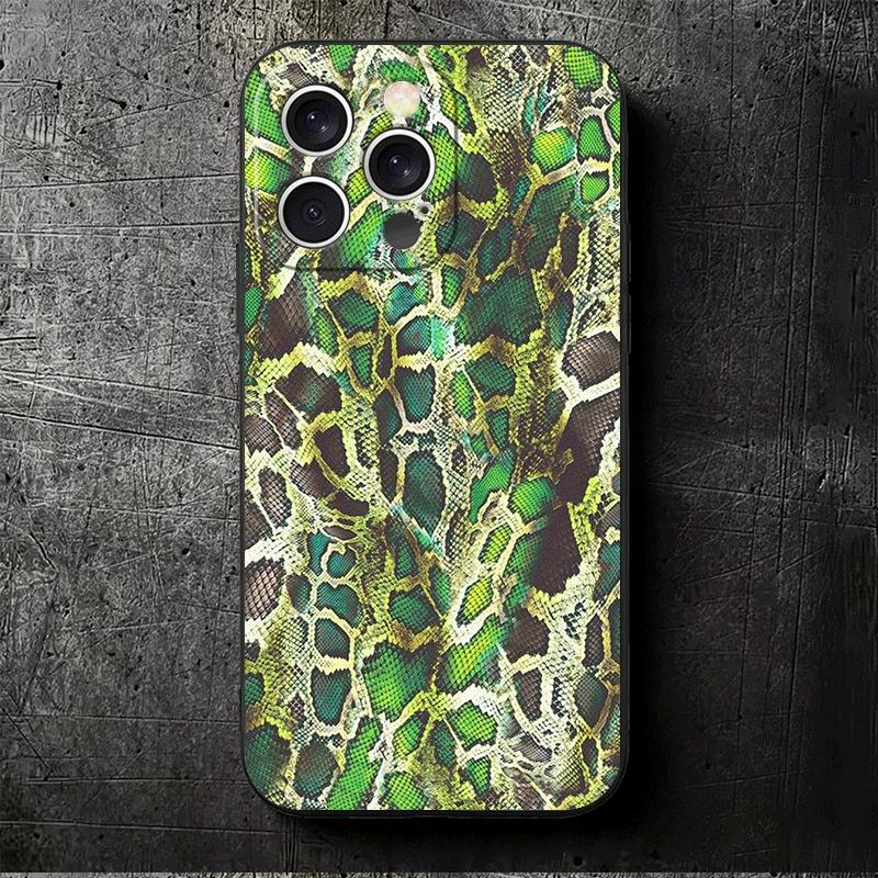 Fashion Snake Skin Pattern Soft Phone Case for iPhone 16 16E 17 Air 15 Pro Max 14 Plus 13 Mini 11 12 7 Black Cover Back Shell