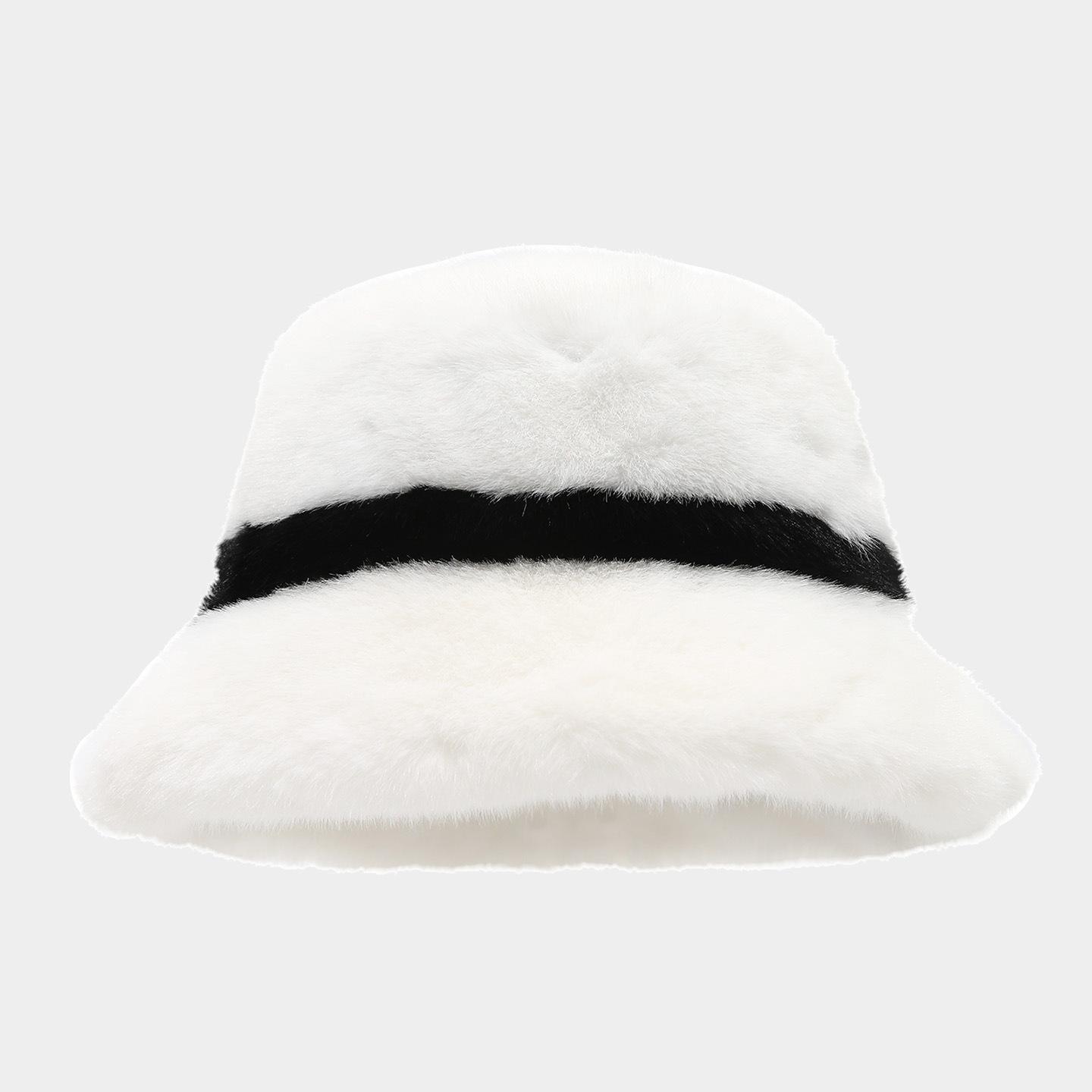 Autumn & Winter Faux Mink Fur Thickened Skin-Friendly Warm Bucket Hat - Outdoor Versatile Color-Block Plush Fisherman Hat