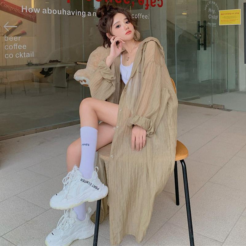 Long Jackets Women Summer Sun-proof Outerwear Loose All-match Hooded Simple Leisure Daily Comfortable Ulzzang Design Chic
