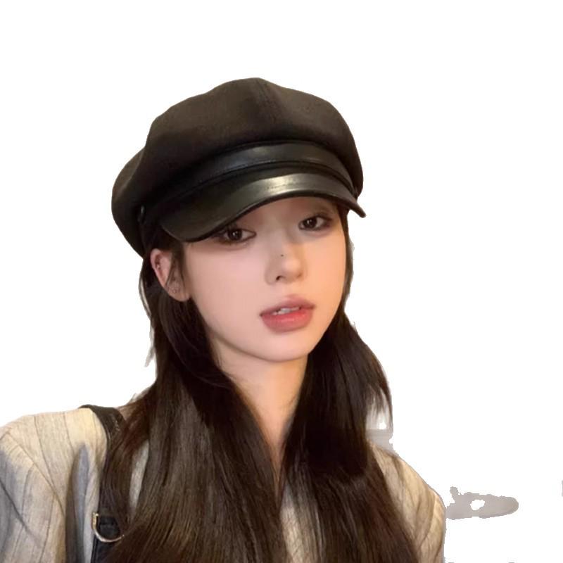 Novo Boina Octogonal Feminina 2025 – Preto, Ajuste para Cabeça Grande, Tendência Artística Outono/Inverno, Estilo Pintor de Rosto Pequeno