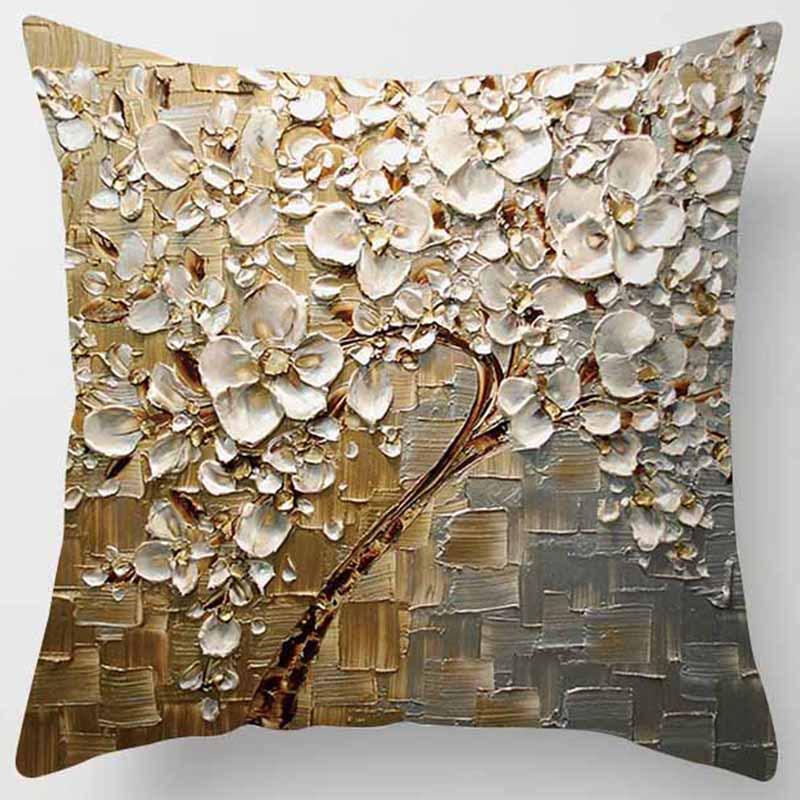 Personalisierte Dreidimensionale Ölgemälde Baum Blumen Baum Kissen Kissenbezug Auto Sofa Bettseite Lendenkissenbezug