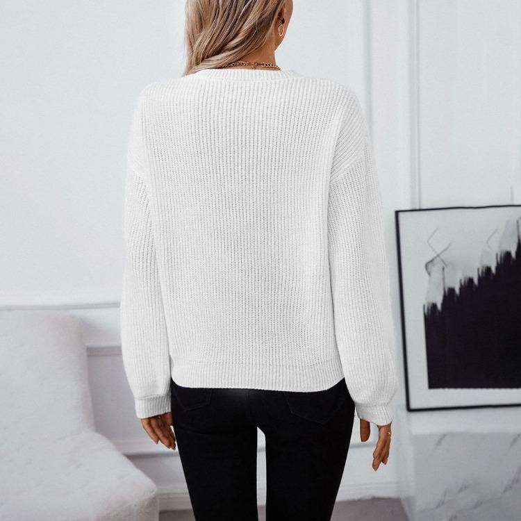 Autumn Winter Vintage Loose Knitwear Sweater Long Sleeve Solid Color Pullover O Neck Top